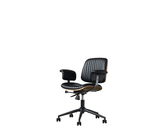 Silla de oficina 73 x 59 x 87 cm - ergonómica de cuero con ruedas, reposabrazos de roble, altura regulable y giro 360° - negro
