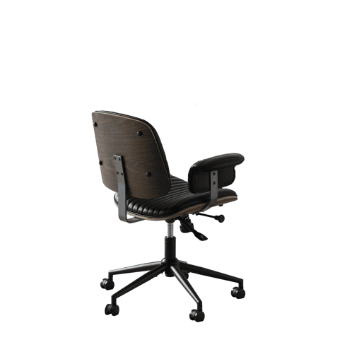Cadeira de escritório 73 x 59 x 87 cm - ergonómica em pele com rodas, apoios de braços em carvalho, altura ajustável e rotação de 360° - Preto