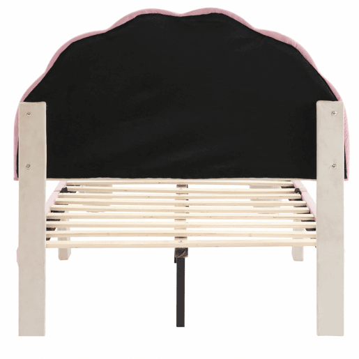 Cama individual estofada 90 × 200 cm u2013 LED multicolorido, cabeceira ondulada, pés redondos e base de ripas u2013 Bege e rosa