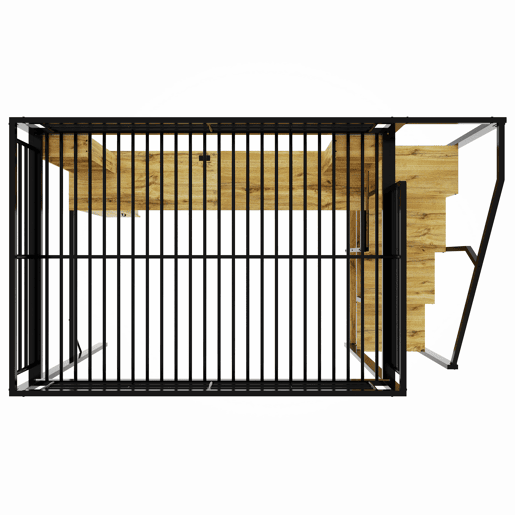 Cama alta 140 x 200 cm - estrutura metálica com secretária, prateleiras, roupeiro, escada com espaço de arrumação e porta USB, sem colchão - Preto