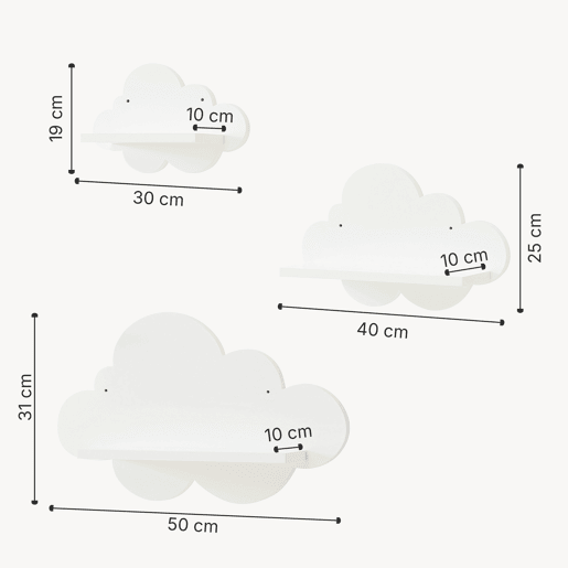 Conjunto de 3 prateleiras de parede Skanderborg em forma de nuvem Branco en.casa Conjunto de 3 prateleiras de parede Skanderborg em forma de nuvem Branco en.casa