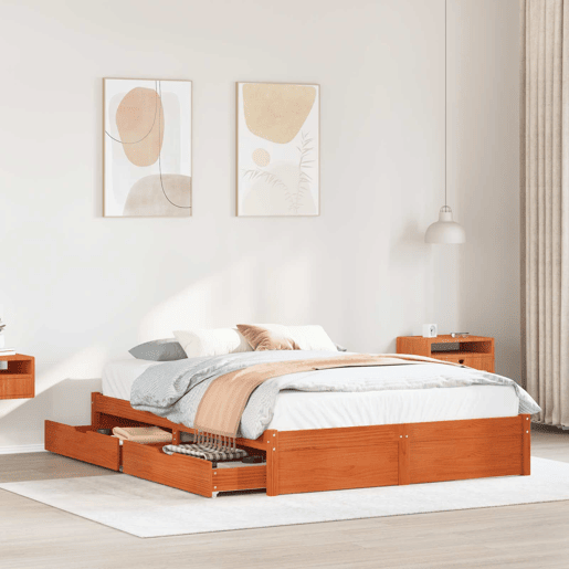 Estrutura da Cama de casal simple 3 pcs Marrom Cera Madeira de Pinho Sólido Estrutura da Cama de casal simple 3 pcs Marrom Cera Madeira de Pinho Sólido