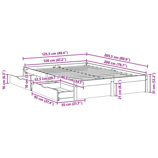 Estrutura da Cama de casal simple 3 pcs Marrom Cera Madeira de Pinho Sólido Estrutura da Cama de casal simple 3 pcs Marrom Cera Madeira de Pinho Sólido