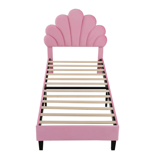 Cama infantil estofada 90x200 cm - cabeceira com padrão floral, base incluída e veludo macio - Rosa