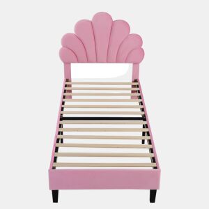 Cama infantil estofada 90x200 cm - cabeceira com padrão floral, base incluída e veludo macio - Rosa