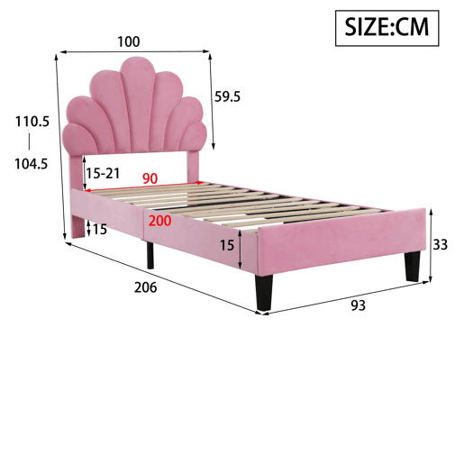 Cama infantil estofada 90x200 cm - cabeceira com padrão floral, base incluída e veludo macio - Rosa