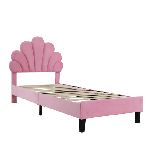 Cama infantil estofada 90x200 cm - cabeceira com padrão floral, base incluída e veludo macio - Rosa