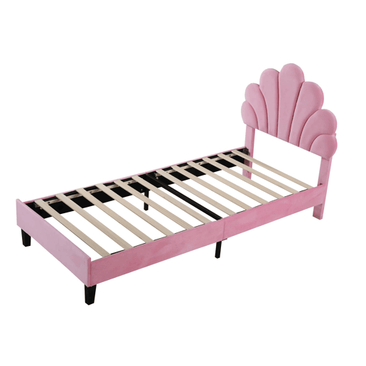 Cama infantil estofada 90x200 cm - cabeceira com padrão floral, base incluída e veludo macio - Rosa