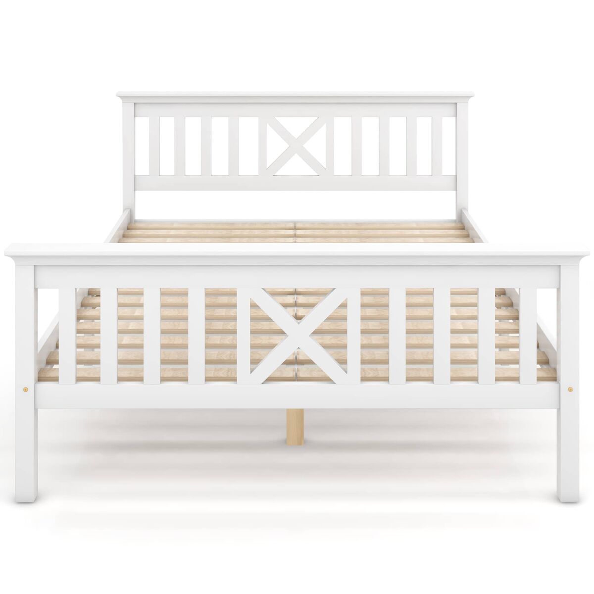 Cama doble de madera 140 x 200 cm - somier incluido, cabecero y estructura de pino macizo - blanco