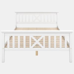 Cama de casal em madeira 140 x 200 cm u2013 com base incluída, cabeceira e estrutura em pinho maciço u2013 Branco