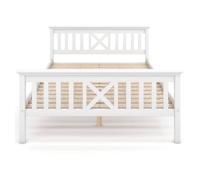 Cama doble de madera 140 x 200 cm - somier incluido, cabecero y estructura de pino macizo - blanco