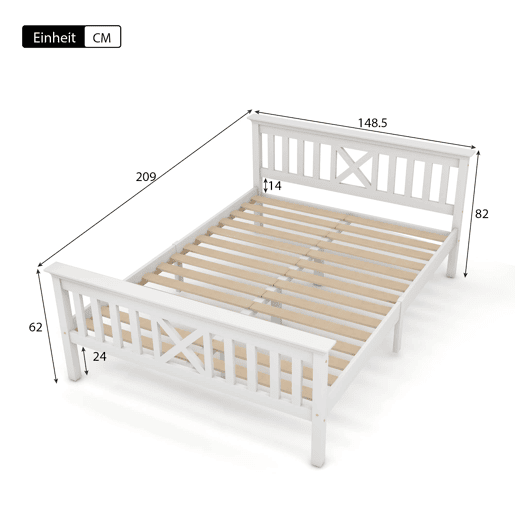 Cama de casal em madeira 140 x 200 cm u2013 com base incluída, cabeceira e estrutura em pinho maciço u2013 Branco Cama de casal em madeira 140 x 200 cm u2013 com base incluída, cabeceira e estrutura em pinho maciço u2013 Branco