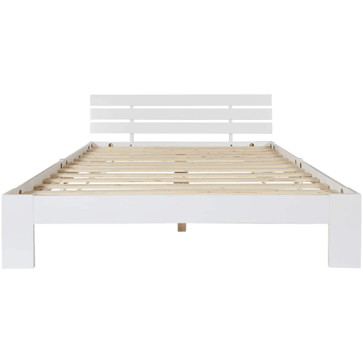 Cama de casal em madeira 140 x 200 cm u2014 com cabeceira e base de ripas, em madeira maciça de pinho u2014 Branca Cama de casal em madeira 140 x 200 cm u2014 com cabeceira e base de ripas, em madeira maciça de pinho u2014 Branca