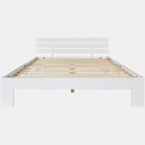 Cama de casal em madeira 140 x 200 cm u2014 com cabeceira e base de ripas, em madeira maciça de pinho u2014 Branca