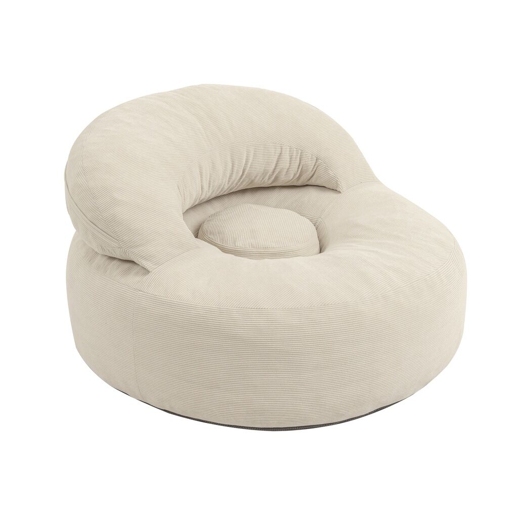 Sobuy poltrona relax con pouf fst100-mi | crema blanco | 110×125×65 cm | terciopelo a costuras (corduroy)