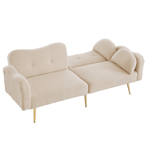 Sofá de 2 lugares - encosto ajustável, pés metálicos dourados, função cama 2 em 1 - Bege+Natural Sofá de 2 lugares - encosto ajustável, pés metálicos dourados, função cama 2 em 1 - Bege+Natural