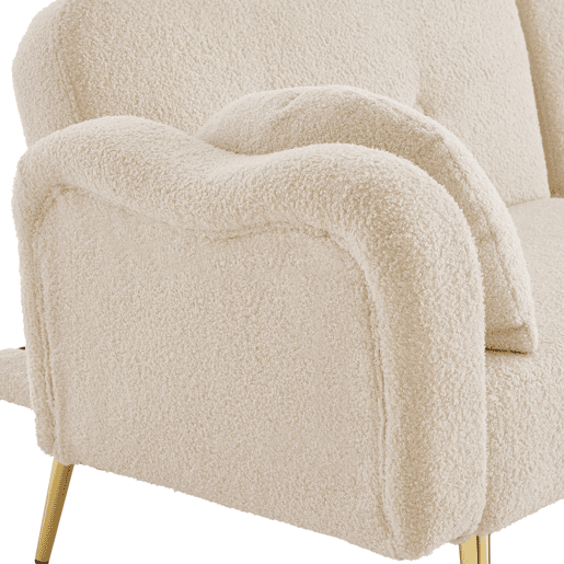Sofá de 2 lugares - encosto ajustável, pés metálicos dourados, função cama 2 em 1 - Bege+Natural Sofá de 2 lugares - encosto ajustável, pés metálicos dourados, função cama 2 em 1 - Bege+Natural
