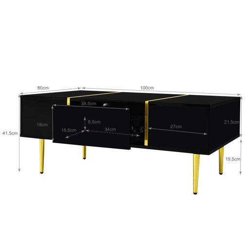 Conjunto de móvel de TV e mesa de centro - acabamento moderno de alto brilho - Preto