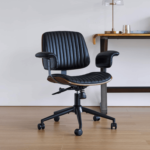 Cadeira de escritório 73 × 59 × 87 cm - ergonómica em pele com rodas, apoios de braços em carvalho, altura ajustável e rotação de 360° - Preta Cadeira de escritório 73 × 59 × 87 cm - ergonómica em pele com rodas, apoios de braços em carvalho, altura ajustável e rotação de 360° - Preta