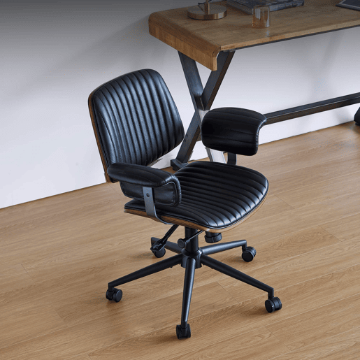 Cadeira de escritório 73 × 59 × 87 cm - ergonómica em pele com rodas, apoios de braços em carvalho, altura ajustável e rotação de 360° - Preta Cadeira de escritório 73 × 59 × 87 cm - ergonómica em pele com rodas, apoios de braços em carvalho, altura ajustável e rotação de 360° - Preta