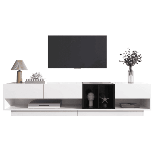 Móvel de TV baixo u2013 acabamento brilhante, gavetas, prateleiras e muito espaço de arrumação u2013 Preto e branco