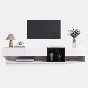 Móvel de TV baixo u2013 acabamento brilhante, gavetas, prateleiras e muito espaço de arrumação u2013 Preto e branco
