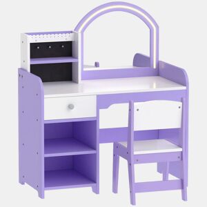 AIYAPLAY Penteadeira Infantil para Menina com Espelho LED de 2 Cores, Banco, Suportes para Joias, Gaveta e Compartimentos, Roxo, 3-8 Anos