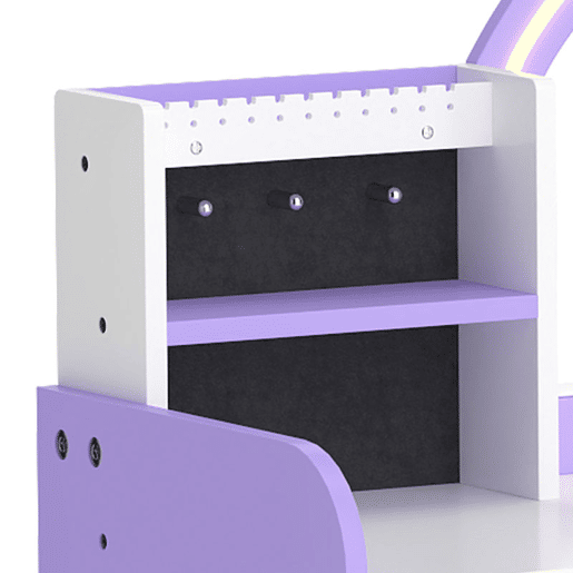 AIYAPLAY Penteadeira Infantil para Menina com Espelho LED de 2 Cores, Banco, Suportes para Joias, Gaveta e Compartimentos, Roxo, 3-8 Anos AIYAPLAY Penteadeira Infantil para Menina com Espelho LED de 2 Cores, Banco, Suportes para Joias, Gaveta e Compartimentos, Roxo, 3-8 Anos