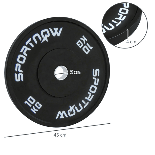 SPORTNOW Conjunto de 2 Anilhas Olímpicas 10 kg, Ø50 mm, em Borracha, para Barras e Halteres, Preto SPORTNOW Conjunto de 2 Anilhas Olímpicas 10 kg, Ø50 mm, em Borracha, para Barras e Halteres, Preto