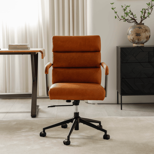Cadeira de escritório - ergonómica, em pele, com rodas, apoios de braços em carvalho, altura ajustável e giratória - Castanha Cadeira de escritório - ergonómica, em pele, com rodas, apoios de braços em carvalho, altura ajustável e giratória - Castanha