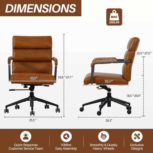 Cadeira de escritório - ergonómica, em pele, com rodas, apoios de braços em carvalho, altura ajustável e giratória - Castanha Cadeira de escritório - ergonómica, em pele, com rodas, apoios de braços em carvalho, altura ajustável e giratória - Castanha