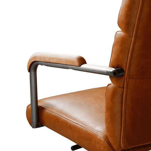 Cadeira de escritório - ergonómica, em pele, com rodas, apoios de braços em carvalho, altura ajustável e giratória - Castanha Cadeira de escritório - ergonómica, em pele, com rodas, apoios de braços em carvalho, altura ajustável e giratória - Castanha