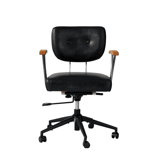 Cadeira de escritório ergonómica em pele - com rodas, apoios de braços em carvalho, altura ajustável e rotação de 360° - Preto Cadeira de escritório ergonómica em pele - com rodas, apoios de braços em carvalho, altura ajustável e rotação de 360° - Preto
