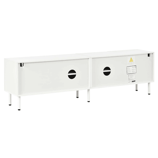 Móvel de TV baixo 180 cm - linhas curvas tridimensionais, 4 portas com abertura push-to-open, PB e MDF, pés metálicos - branco Móvel de TV baixo 180 cm - linhas curvas tridimensionais, 4 portas com abertura push-to-open, PB e MDF, pés metálicos - branco