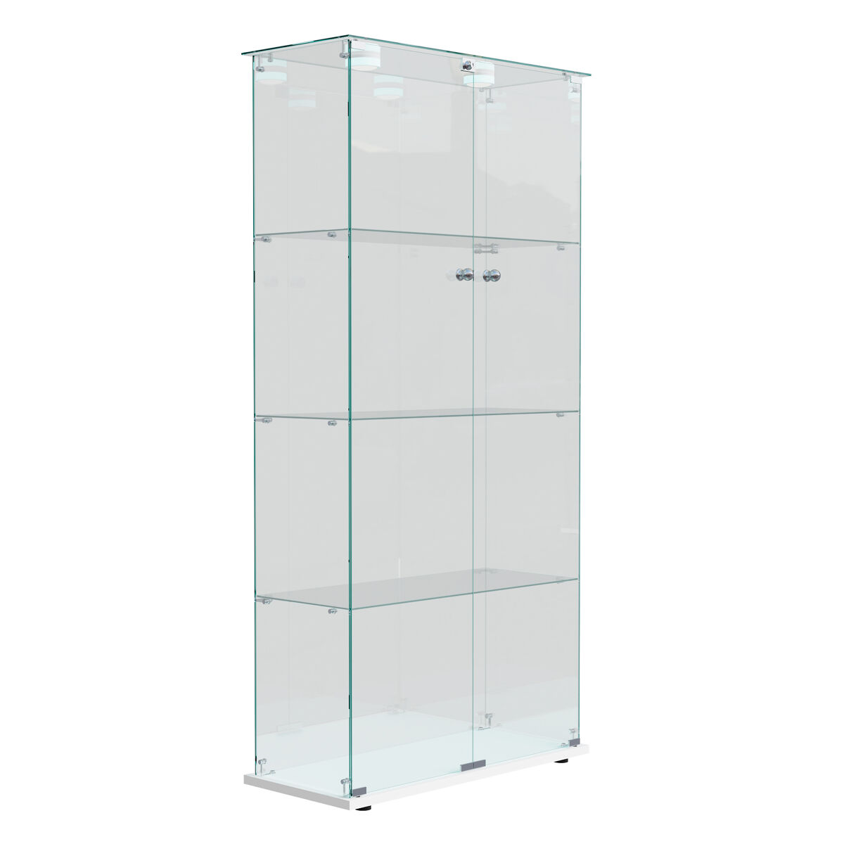 Vitrina de cristal templado de cuatro niveles y doble puerta con iluminación led mediante pulsador, mueble expositor moderno, 78x35x163 cm, blanca.