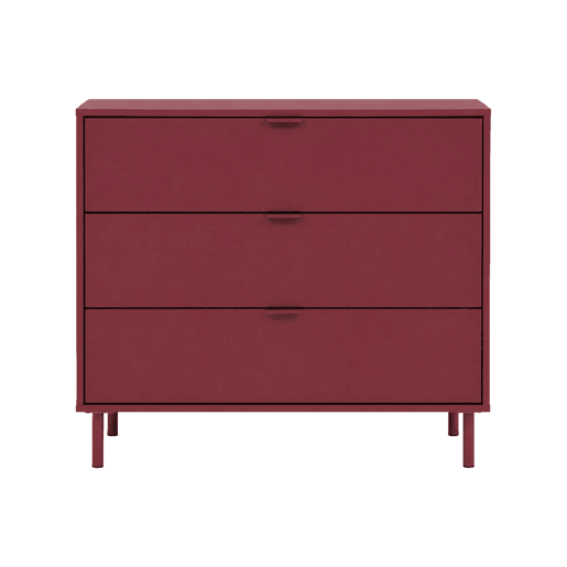 Cómoda de madeira e metal, 3 gavetas, Ellie, Borgonha, 90x40x75 cm Cómoda de madeira e metal, 3 gavetas, Ellie, Borgonha, 90x40x75 cm