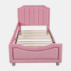 Cama infantil estofada 90 × 200 cm u2013 sofá-cama de flanela com encosto e braços u2013 Rosa