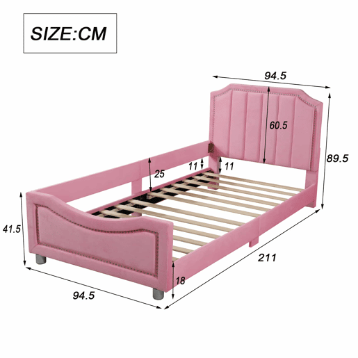 Cama infantil estofada 90 × 200 cm u2013 sofá-cama de flanela com encosto e braços u2013 Rosa Cama infantil estofada 90 × 200 cm u2013 sofá-cama de flanela com encosto e braços u2013 Rosa