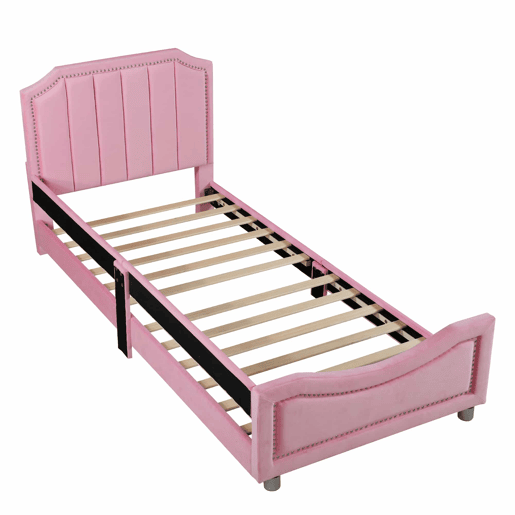 Cama infantil estofada 90 × 200 cm u2013 sofá-cama de flanela com encosto e braços u2013 Rosa Cama infantil estofada 90 × 200 cm u2013 sofá-cama de flanela com encosto e braços u2013 Rosa