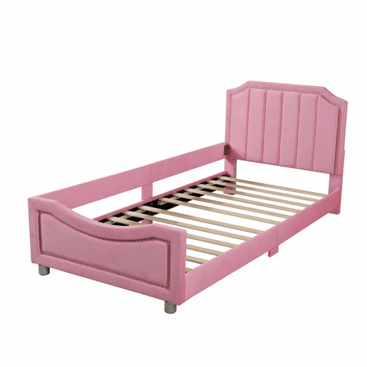 Cama infantil estofada 90 × 200 cm u2013 sofá-cama de flanela com encosto e braços u2013 Rosa Cama infantil estofada 90 × 200 cm u2013 sofá-cama de flanela com encosto e braços u2013 Rosa