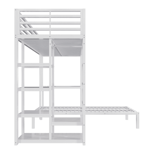Beliche alto 90 x 200 cm - 2 lugares, secretária, duas entradas USB e Type-C, 4 prateleiras, espaço para guardar roupa, sem colchão - Branco Beliche alto 90 x 200 cm - 2 lugares, secretária, duas entradas USB e Type-C, 4 prateleiras, espaço para guardar roupa, sem colchão - Branco