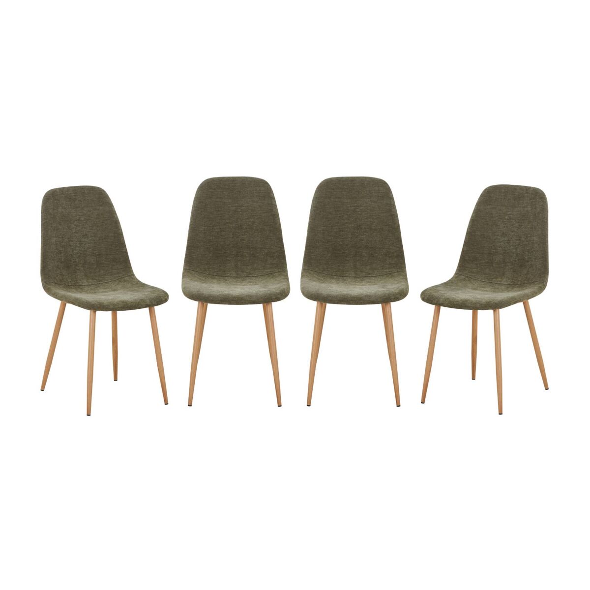 Silla de madera y tela con patas color natural, set de 4, vera, verde kaki, 54.5x44.5x87.5 cm