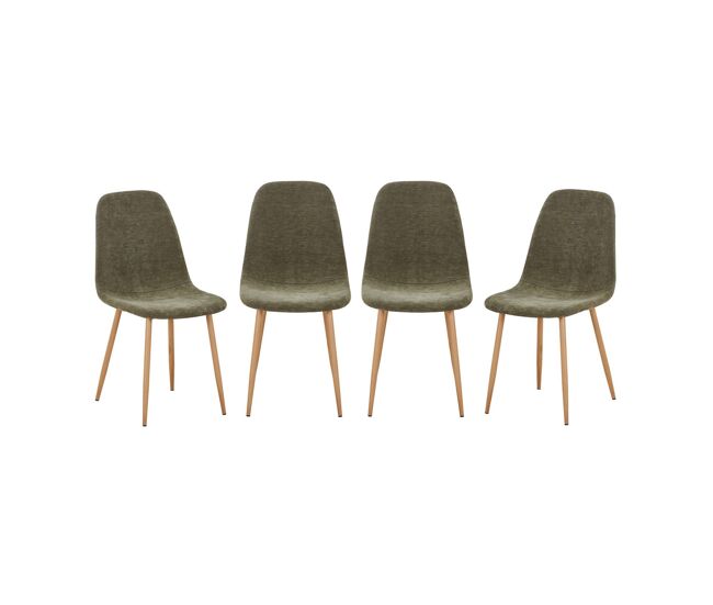 Silla de madera y tela con patas color natural, set de 4, vera, verde kaki, 54.5x44.5x87.5 cm