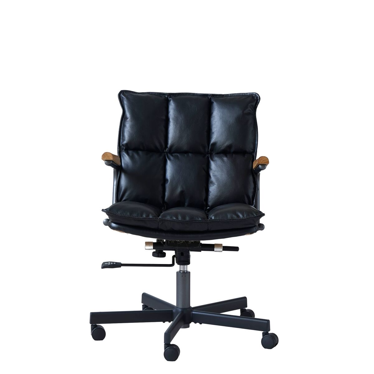 silla de oficina ergonomica - cuero ruedas reposabrazos de roble altura regulable y giro 360 - negro