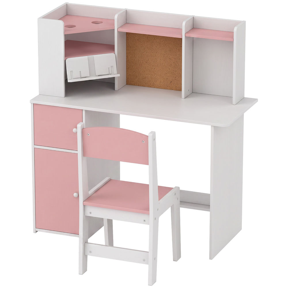 Aiyaplay escritorio infantil con silla, pupitre infantil con soporte ajustable para tablet, portalápices, tablero de corcho, estantes, armarios, para