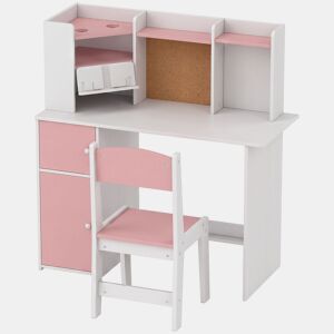 AIYAPLAY Secretária Infantil com Cadeira, Suporte Ajustável para Tablet, Porta-lápis, Quadro de Cortiça, Estantes e Armários, Rosa, 5-12 Anos