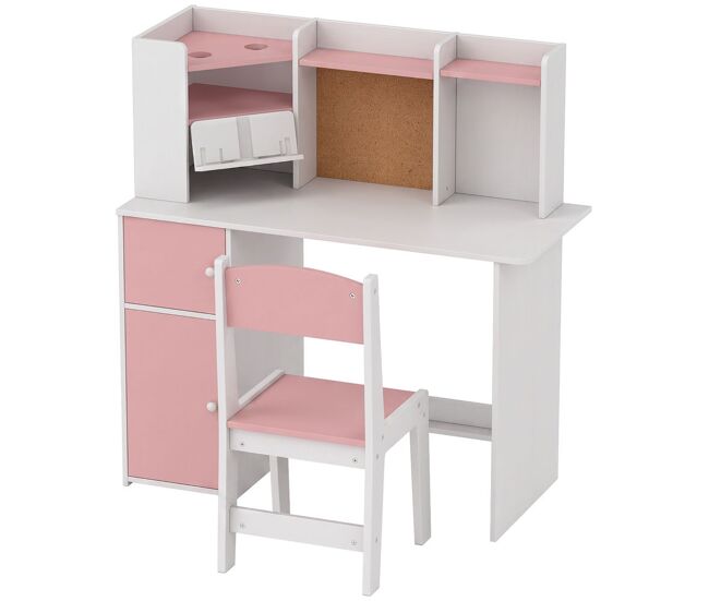 Aiyaplay escritorio infantil con silla, pupitre infantil con soporte ajustable para tablet, portalápices, tablero de corcho, estantes, armarios, para