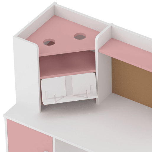 AIYAPLAY Secretária Infantil com Cadeira, Suporte Ajustável para Tablet, Porta-lápis, Quadro de Cortiça, Estantes e Armários, Rosa, 5-12 Anos AIYAPLAY Secretária Infantil com Cadeira, Suporte Ajustável para Tablet, Porta-lápis, Quadro de Cortiça, Estantes e Armários, Rosa, 5-12 Anos