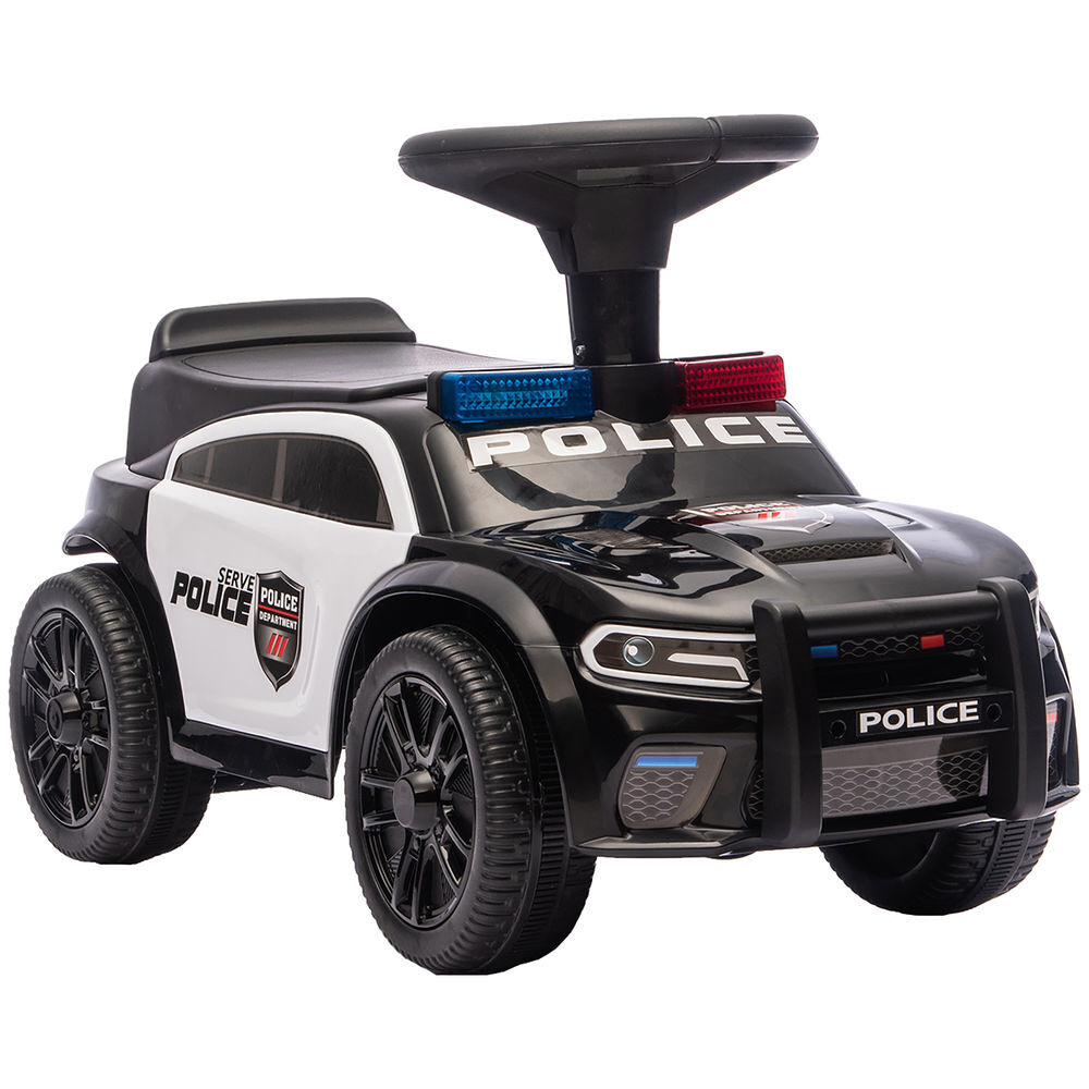 Aiyaplay coche correpasillos de policía para niños de 18-36 meses, correpasillos con luz, música y espacio de almacenaje, 65x29,5x36 cm, negro