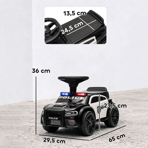 AIYAPLAY Carro Andador de Polícia para Crianças 18-36 Meses com Luz, Música e Arrumação, 65x29,5x36 cm, Preto AIYAPLAY Carro Andador de Polícia para Crianças 18-36 Meses com Luz, Música e Arrumação, 65x29,5x36 cm, Preto